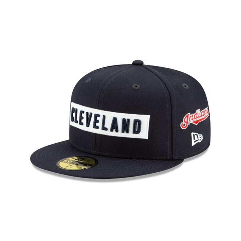 MLB Cleveland Indians Boxed Wordmark 59Fifty Fitted (ATQ4841) - Blue New Era Caps